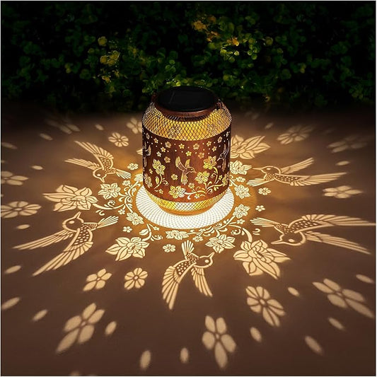 Hummingbird Solar Lanterns Outdoor Waterproof Garden Decor Birthday Gifts for Women Mom Grandma, Hanging Solar Lights Metal Lantern Decoration Outside for Yard, Patio, Backyard, Porch-VerdiqueGarden