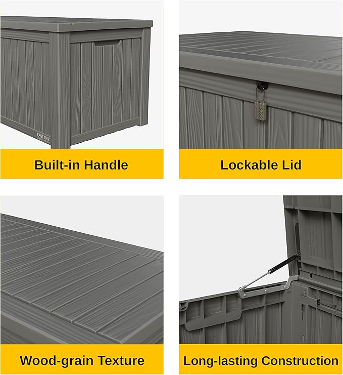 EAST OAK Outdoor Storage Box, 150 Gallon Deck Box, Large Resin Storage Bin for Patio Cushions, Gardening Tools, Lockable, Waterproof and UV Resistant, Grey-VerdiqueGarden