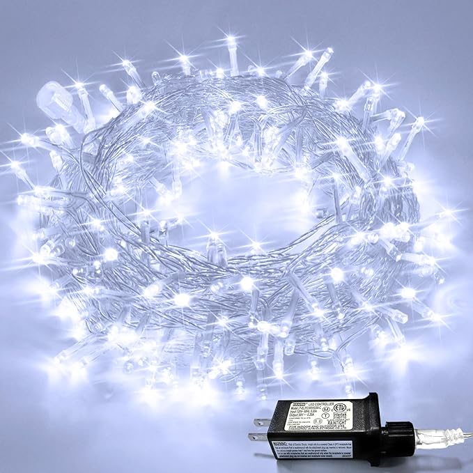 JMEXSUSS 33ft 100 LED White Christmas Lights, 8 Modes Connectable Clear Wire Twinkle Fairy String Lights Indoor, Plug-in Christmas String Lights Outdoor Waterproof for Christmas Wedding Party Tree-VerdiqueGarden