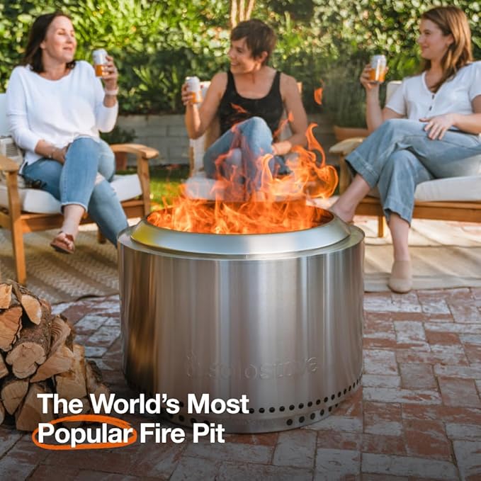 Solo Stove Yukon Essential Bundle | Portable Smokeless Fire Pit Stainless Steel for Wood Burning, Incl. Yukon Fire Pit, Lid and Stand, Diameter: 27in, Height: 19.8in, Weight: 40.35lbs-VerdiqueGarden
