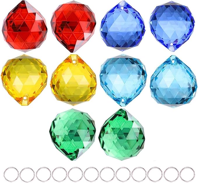 10 Pack Crystal Ball 1.18"/30mm Prism Sun Shine Catcher Rainbow Pendants Maker, Hanging Crystals Prisms for Windows, for Feng Shui, for Gift (Multi-Colors)-VerdiqueGarden