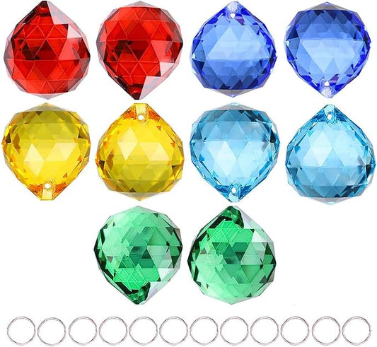 10 Pack Crystal Ball 1.18"/30mm Prism Sun Shine Catcher Rainbow Pendants Maker, Hanging Crystals Prisms for Windows, for Feng Shui, for Gift (Multi-Colors)-VerdiqueGarden
