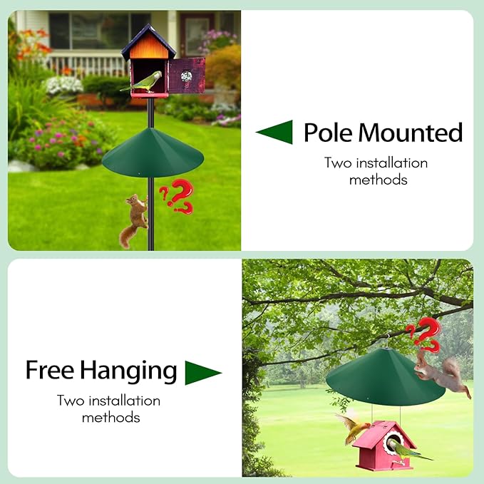 24-inch Large Outdoor Squirrel Baffles for Bird Feeders Pole, Squirrel Baffle with Metal Frame, Squirrel Guard for Bird Houses, Two Way Use, Green Color-VerdiqueGarden