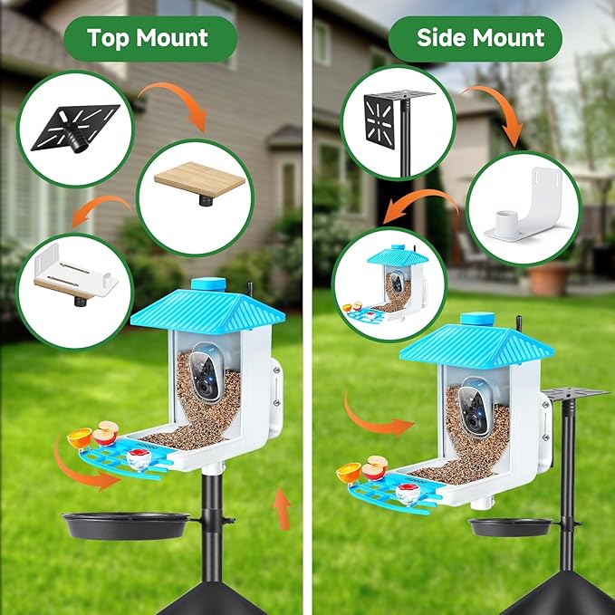Smart Bird Feeder Pole with Squirrel Baffle & Bath-Heavy Duty Adjustable 3-6.6ft Universal Stand Mount for Backyard&Outdoor Bird Houses/Cameras (80'Pole-Baffle-Bath)-VerdiqueGarden
