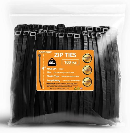 4 Inch Black Cable Tie Zip Ties Nylon Zip Ties Plastic Ties 100Pcs-VerdiqueGarden