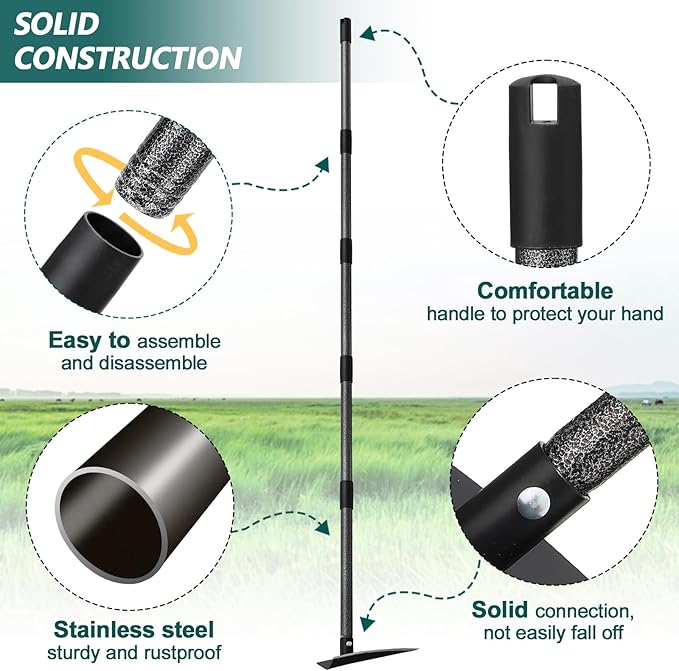 Hoe Garden Tool, Triangle Hoe Gardening Weeding Tool, 72" Long Handle Heavy Duty Manual Weeder Gardening Hand Tools for Weeding, Digging, Loosening Soil-VerdiqueGarden