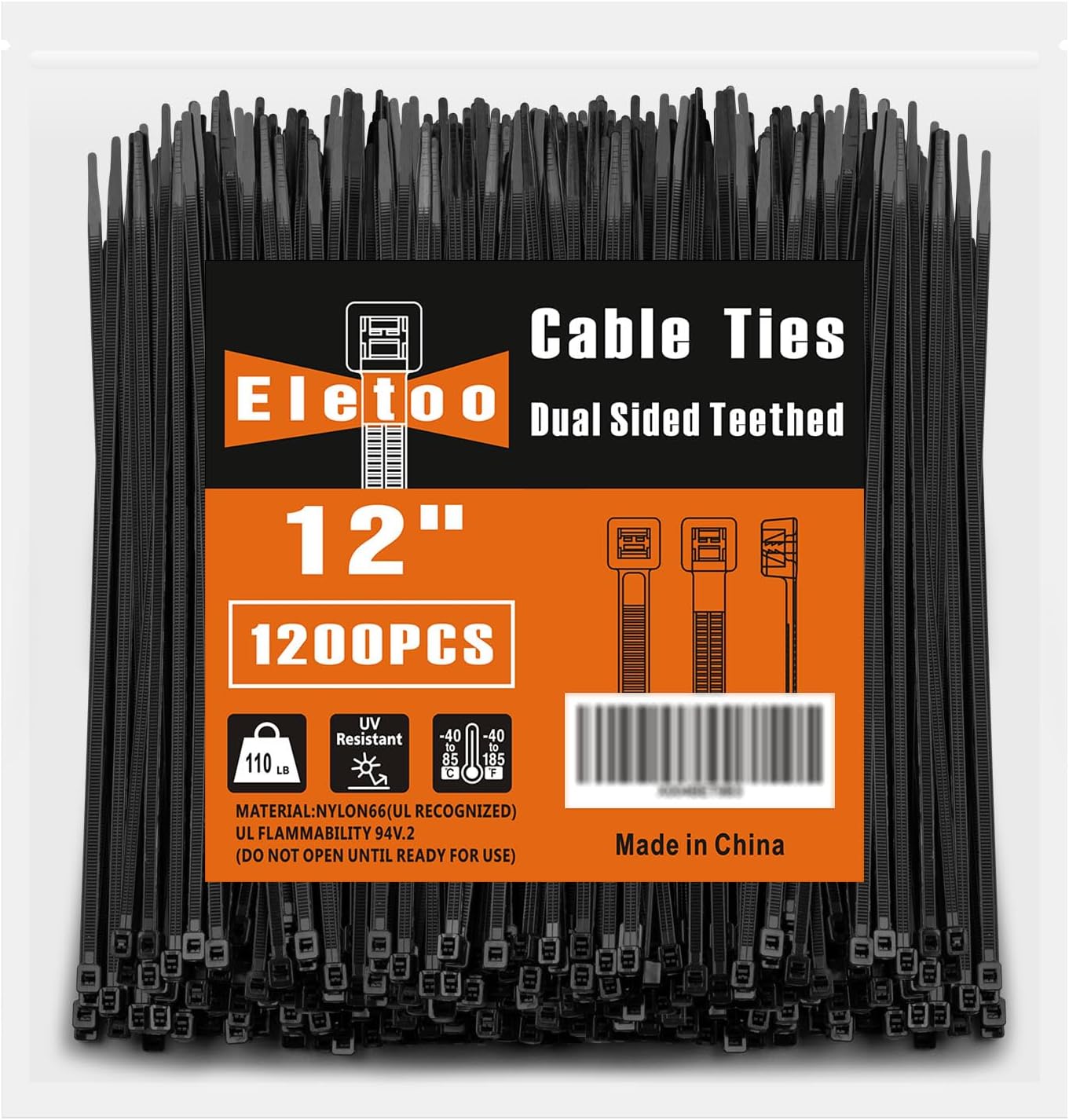 12 Inch Black Zip Ties (1200 Pack), 2025 New Patented Design,110 LBS Tensile Strength, Self-Locking Nylon PA66 UV Resistant Cable Ties for Indoor and Outdoor Use-VerdiqueGarden