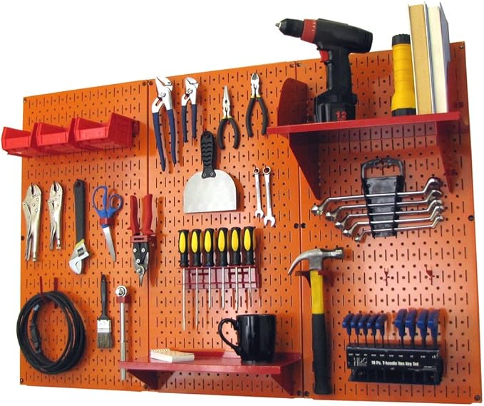Wall Control Pegboard Organizer 4 ft. Metal Pegboard Standard Tool Storage Kit with Orange Toolboard and Red Accessories-VerdiqueGarden