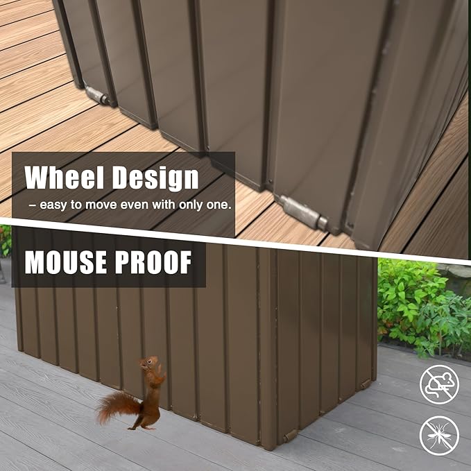 Domi Outdoor Deck Box 100 Gallon, Waterproof Lockable Steel Outdoor Storage Container for Outside Cushions, Garden Tools and Pools Equipment (Dark Brown)-VerdiqueGarden