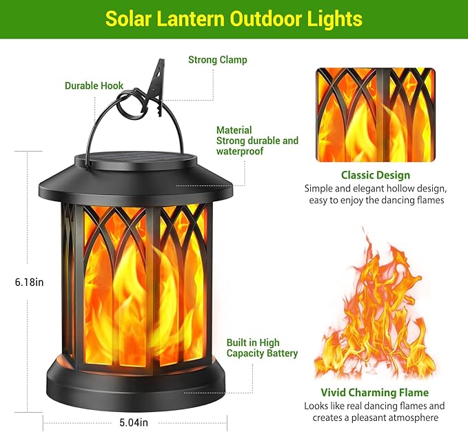 KOOPER 6 Pack Solar Lantern Outdoor Lights, Upgraded Flickering Flame Solar Lanterns Lights Outdoor Waterproof, Hanging Outdoor Solar Lanterns Lights, Solar Powered Lanterns for Yard Garden Decor-VerdiqueGarden