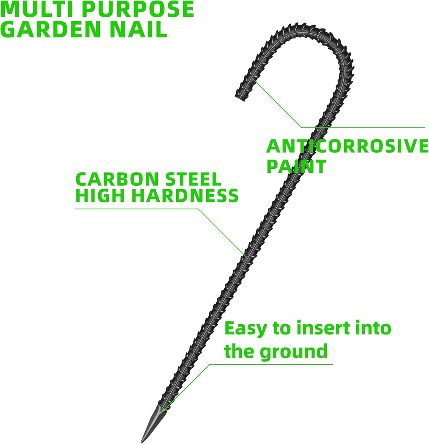 27 Pieces 16-Inch Garden Ground Stakes Galvanized Steel J Shape Hook Rebar Stake - Heavy Duty Anchors for Tents, Position Kits,Fences, and Trampolines-VerdiqueGarden
