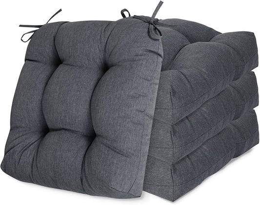 Aoodor 19" x 19" x 5" Tufted Outdoor Chair Cushions, Water Resistant & Fade Resistant Polyester Dining Chair Pads with 2 Straps for Patio Furniture, Set of 4-VerdiqueGarden