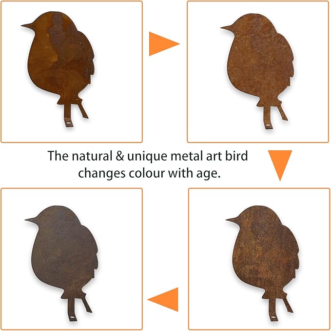 5PCS Metal Bird Silhouette with Rusty, Rusty Birds Decoration, Metal Birds Statues, Lifelike Patina Metal Birds Garden Ornaments Silhouette-VerdiqueGarden