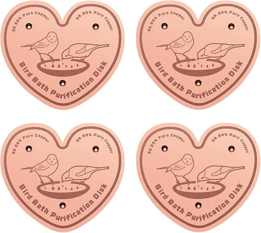 4-Pack 99.99% Pure Copper Bird Bath Purification Disk,Copper Disc with Stable Triple-Point Support,Fits All Outdoor Bird Baths(Heart-Shaped)-VerdiqueGarden