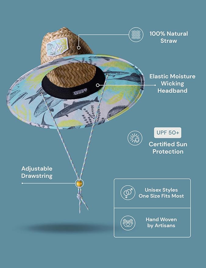 Straw Hat for Men & Women | Lifeguard Hat, Beach Hat & Sun Hat | UPF 50+ Wide Brim for Sun Protection | One Size | Hemlock-VerdiqueGarden