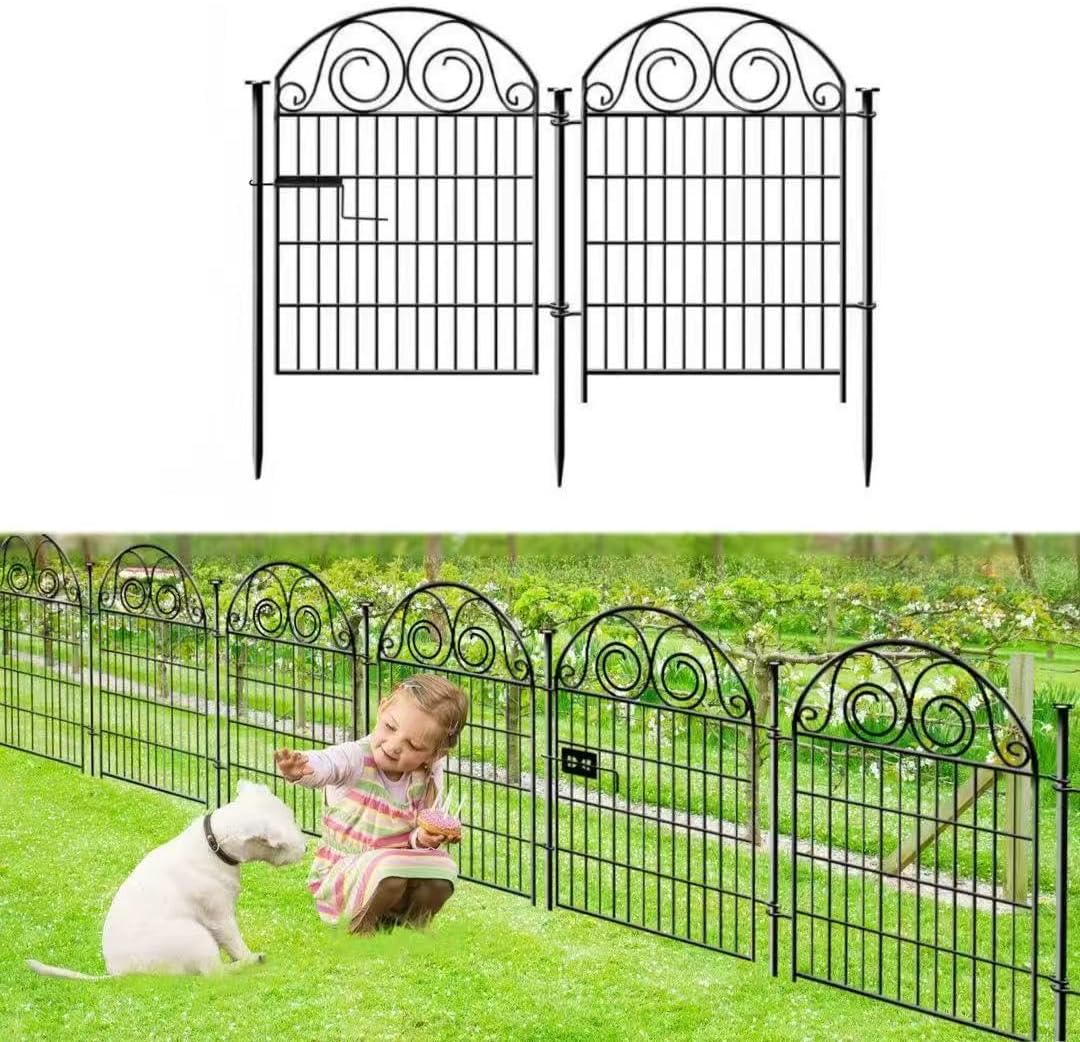 Tall Garden Fence with Gate, 40 Inch(H) 2 Panels Total Length 4.4 Ft Dog Fences Outdoor for Yard, Black Metal No Dig Fencing for Dogs│Patented-VerdiqueGarden