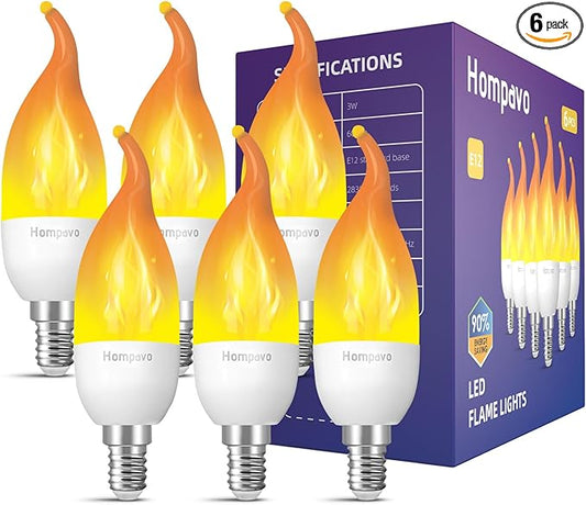 Hompavo 【Upgraded】 LED Flame Light Bulbs, 3 Modes Flickering Light Bulbs, E12 Chandelier Base Candle Fire Light Bulb for Halloween Christmas Party Porch Indoor & Outdoor Home Decoration - 6 Pack-VerdiqueGarden