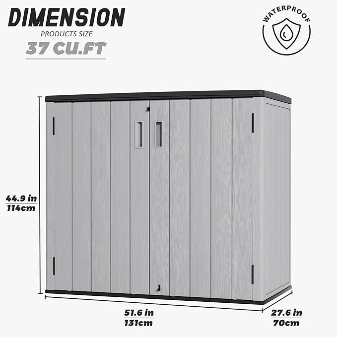 Large Outdoor Storage Box,Resin Sheds&Outdoor Storage Waterproof/Lockable,Outdoor Storage Cabinets for Balcony,Garage,Backyard (37Cu.ft-Pale Grey)-VerdiqueGarden
