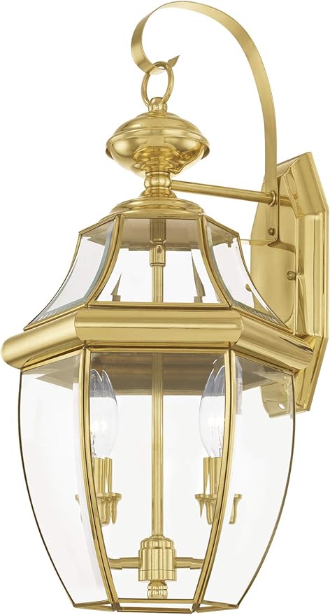 Livex Lighting 2251-91 Monterey 2 Light Outdoor Brushed Nickel Finish Solid Brass Wall Lantern with Clear Beveled Glass-VerdiqueGarden