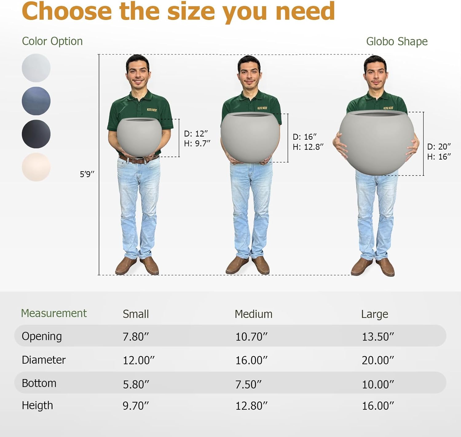 Globo Large Fiberstone Plant Pot, Large Planters for Indoor Plants, Outdoor Planters for Porch (Light French Gray, 16" D x 12.8" H)-VerdiqueGarden