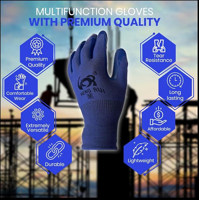 10 OR 20 Pairs Work Gloves–Heavy Duty Rubber Coated Safety Work Gloves–Multipurpose Gloves-VerdiqueGarden