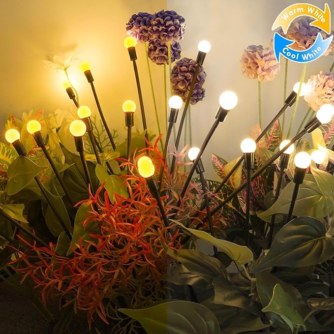 OZS Warm White ⇋ Cool White RGB Color Changing 6Pack 48LED Solar Garden Lights - Solar Lights Outdoor, Solar Firefly Lights, Sway by Wind, Fairy Lights Waterproof for Garden Patio Pathway Decoration-VerdiqueGarden