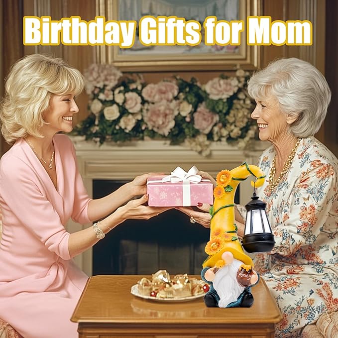 Twinbling12 Solar Sunflower Gnome Garden Statues Honey Bee jar Decor with LED Lantern Outdoor Summer Gnomes Decorations Patio Yard Balcony Art Gifts for Women Mom Grandma-VerdiqueGarden