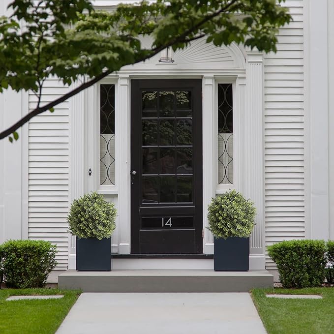 Artificial Topiary Ball Tree, 2 Pack Artificial Plants Outdoor, Ball Shaped Boxwood Topiary, Artificial Shrubs Potted for Indoor and Outdoor (22inch)-VerdiqueGarden