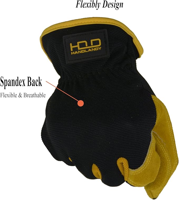 HANDLANDY Leather Work Gloves for Men & Women, Reinforced Durable Garden Gloves, Cowhide Working Glove for Gardening-VerdiqueGarden