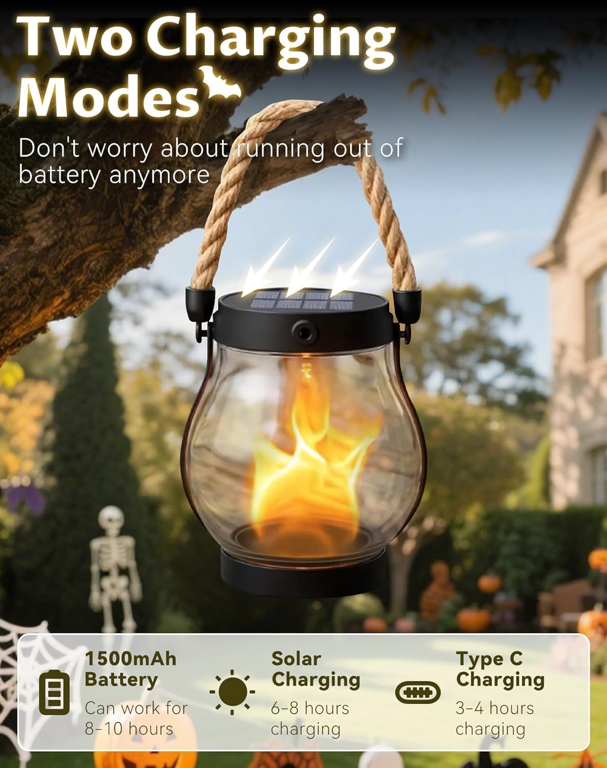 Kaliqo Solar Lanterns Outdoor Lights, Hemp Rope Flame Lights, Dancing Flame Solar Lights,It is Suitable for Outdoor Camping, Home Garden Decoration, Etc. (2pcs)-VerdiqueGarden