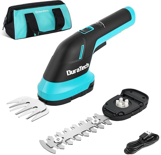 DURATECH Cordless Hedge Trimmer, 3.6V 2-in-1 Handheld Rechargeable Grass Trimmer & Hedge Shears with USB Type-C Cable, Built-in Li-ion Battery, Electric Shrub & Grass Shears for Garden, Yard and Lawn-VerdiqueGarden