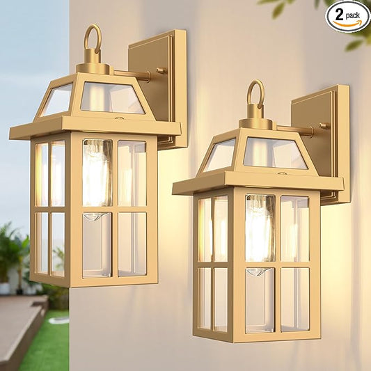WIHTU Outdoor Wall Lantern, Porch Lights with Glass Shade, Waterproof Sconce Light, Aluminum Exterior Lighting Fixture, Anti-Rust Front Door Outdoor Lights for House, Gold-VerdiqueGarden