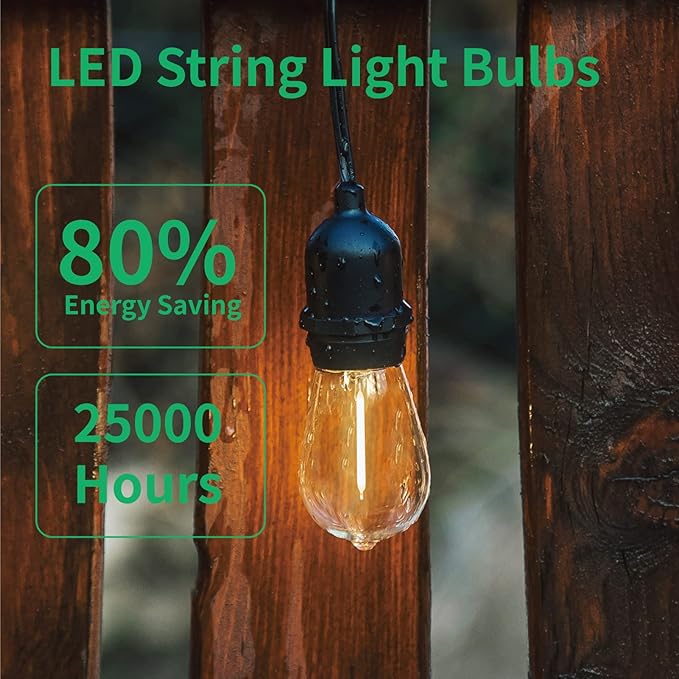 Meconard Shatterproof LED S14 Replacement Light Bulbs,E26 Medium Screw Base, Vintage Edison Bulbs Equivalent to 11 Watt, Fits for Commercial Outdoor Patio String Lights, 2200K Warm White, 15 Pack-VerdiqueGarden