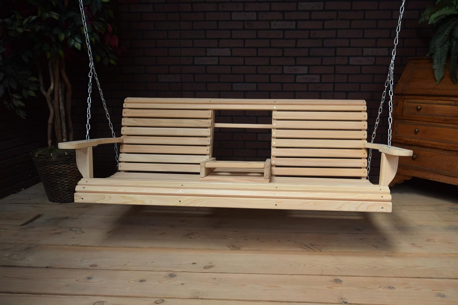 5FT Cypress Porch Swing with Flip Console Made in Louisiana USA with Hanging Hardware Included-VerdiqueGarden
