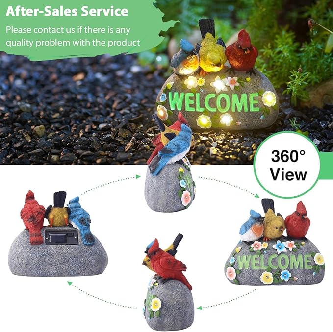 Solar Birds Welcome Sign - Outdoor Bird Decor with Solar LED Lights - Elegant and Charming Figurines for Women, Moms & Garden Enthusiasts-VerdiqueGarden