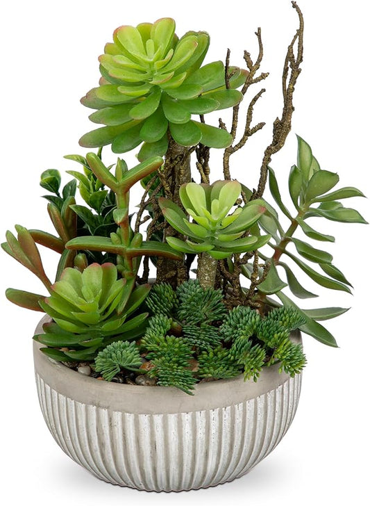 DILATATA Small Faux Plant Assorted Fake Succulents Plants Faux Succulents Arrangement Cement Potted Desk Plants Small Fake Plants for Home Table Office Bathroom Shelf Living Room Decor-VerdiqueGarden