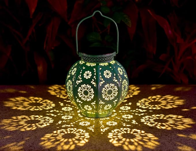 Bohemian Garden Solar Lanterns, Set of 2 Moroccan Outdoor Waterproof Landscape Solar Lights for Backyard Pathway Patio Tree Table Decor (Turquoise)-VerdiqueGarden