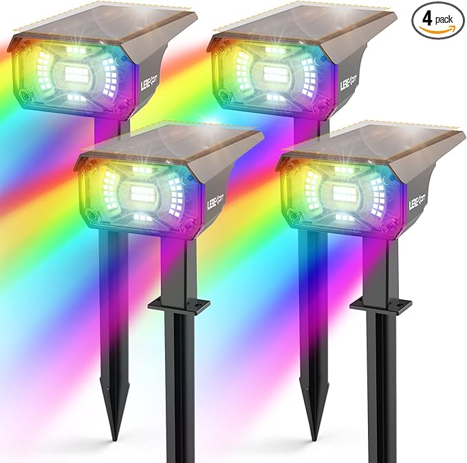 Color Solar Lights Outdoor Waterproof Spotlights with 9 Light Modes, Color Changing Solar Outdoor Lights for Decorate Festivals, Colored Solar Spot Lights Auto On/Off, RGBW Landscape Lights-VerdiqueGarden