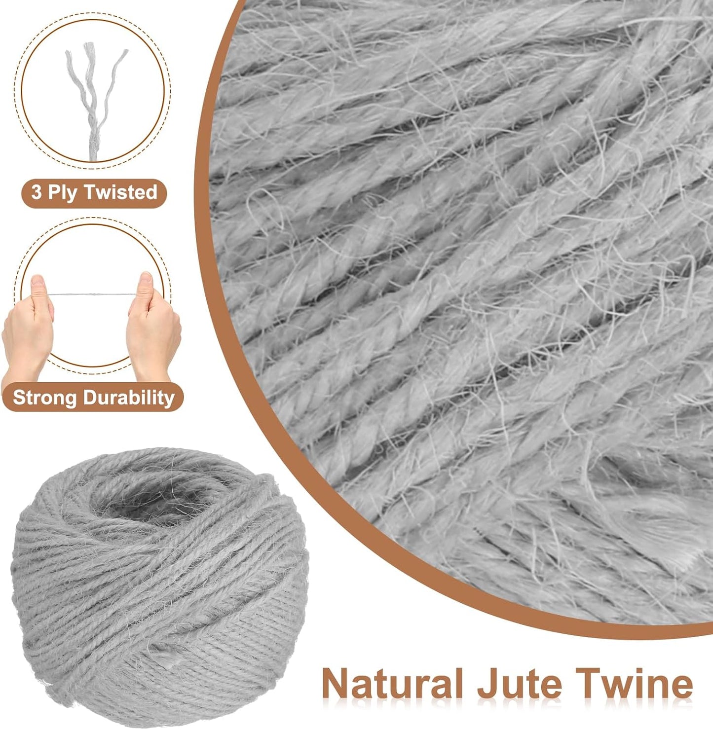 uxcell 164 Feet Natural Jute Twine String,2mm Thin Garden Twine Rope Colored Plant String Cord for DIY Art Crafts Gift Wrapping Decoration Packing Gardening Plant Hanger,Grey-VerdiqueGarden
