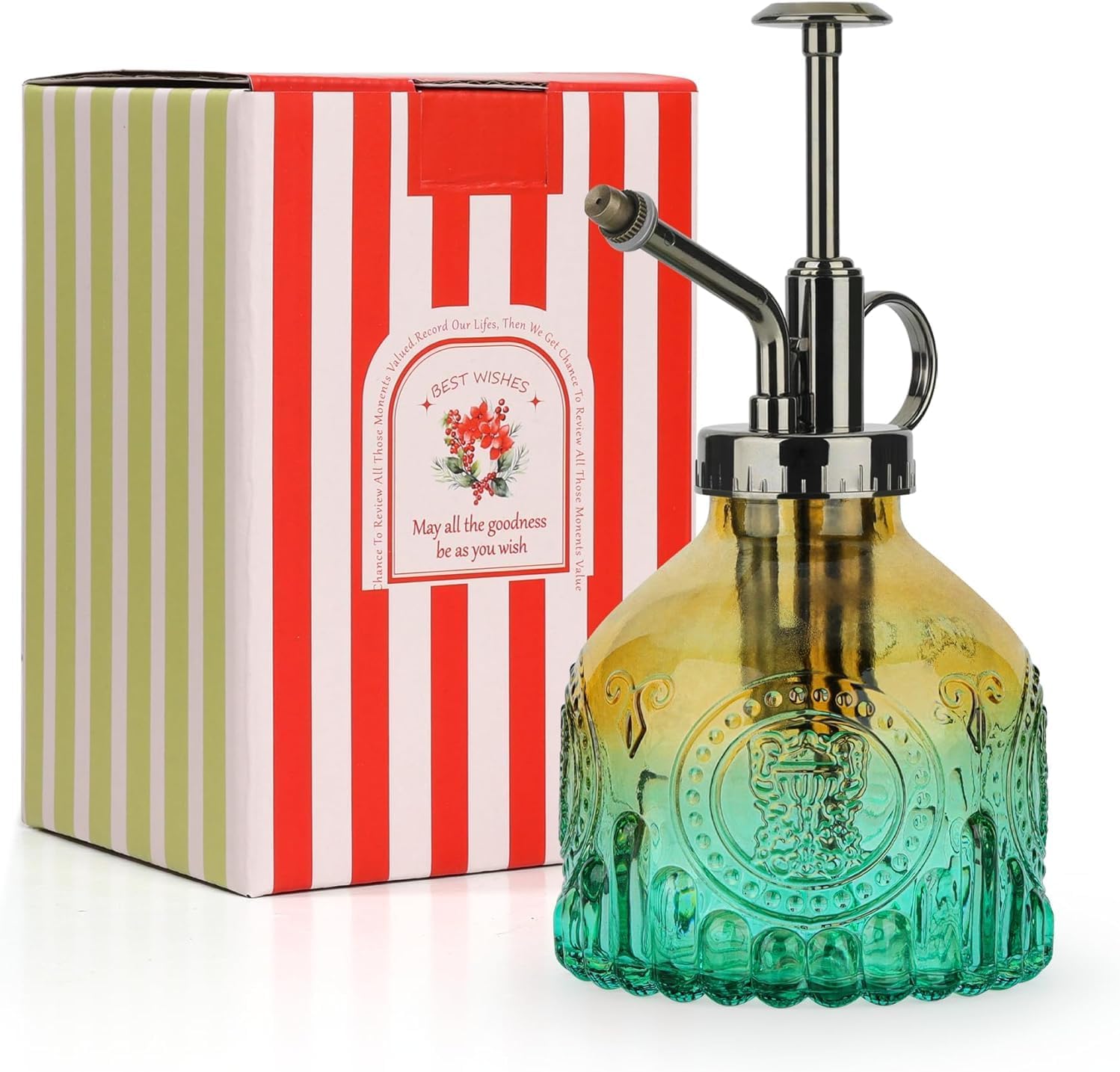 T4U Glass Plant Mister 200ML, Vintage Spray Bottle with Top Pump Fine Mist Garden Flower Sprayer Small Decorative Spritzer Watering Can Gift for Indoor Outdoor Succulent House Plant (Gradient Color)-VerdiqueGarden