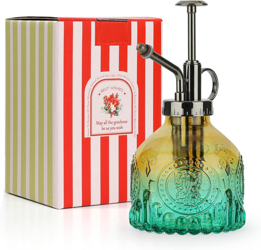 T4U Glass Plant Mister 200ML, Vintage Spray Bottle with Top Pump Fine Mist Garden Flower Sprayer Small Decorative Spritzer Watering Can Gift for Indoor Outdoor Succulent House Plant (Gradient Color)-VerdiqueGarden