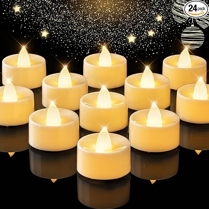 BEICHI Flameless Candles, 24Pack Battery Operated Candles, LED Tea Lights Candles Battery Operated, Flickering Fake Candles for Wedding Party Home Decor- Warm White, Ivory Base-VerdiqueGarden