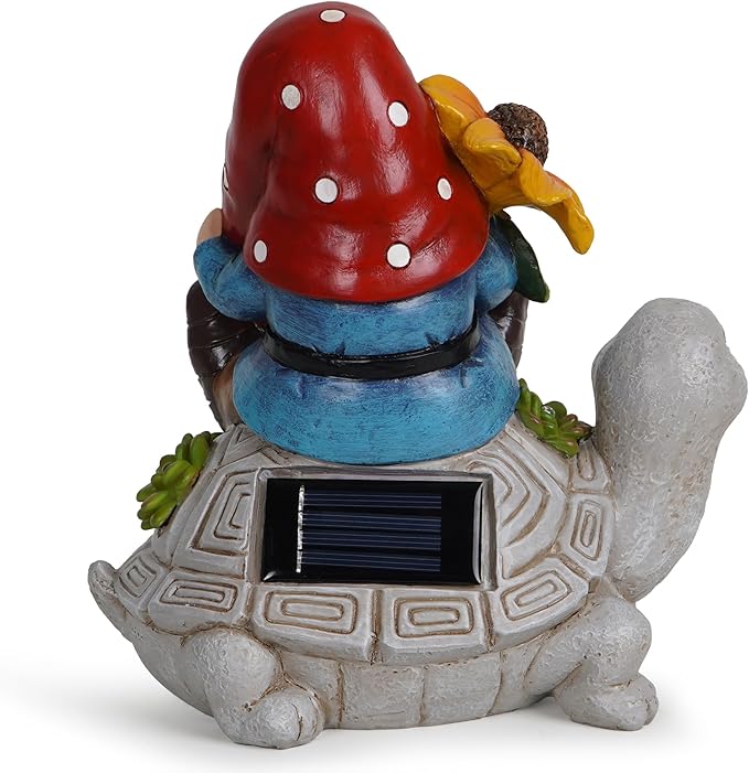Hodao Patio Garden Theme Solar Gnome & Turtle Sculpture Statue - Lawn, Deck, Balcony, Patio Spring/Summer Decorations - Creative Housewarming Gifts-VerdiqueGarden