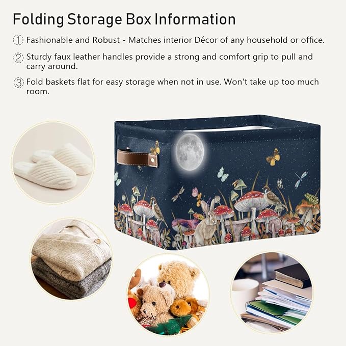Mushroom Rectangular Storage Basket Bird Butterfly Rabbit Moon Organizer Bin Shelf Baskets For Home Office Dorm-VerdiqueGarden
