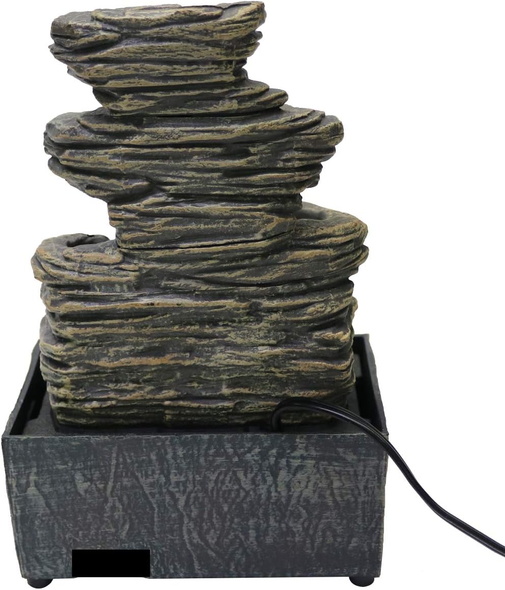 Nature's Mark Cascading Rock Tabletop Water Fountain with Natural River Rocks and LED Lights 9" Height (Power Cord Attached)-VerdiqueGarden