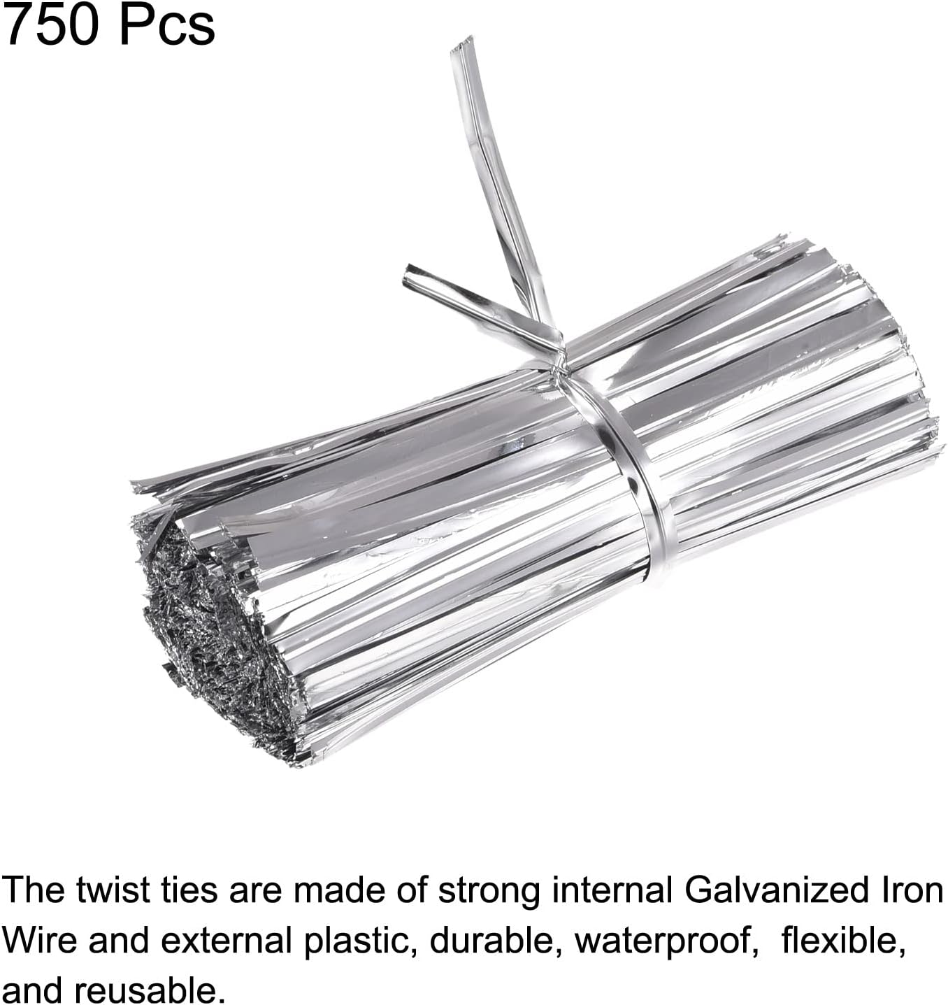 MECCANIXITY Foil Twist Ties 3" 8cm Metallic Plastic Closure Tie for Tying Bread, Candy, Cookies, Gift Bags Arts Crafts Ties Silver Tone Pack of 750-VerdiqueGarden