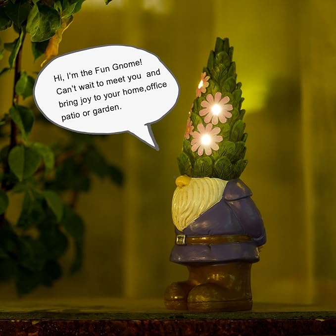 Nacome Solar Garden Outdoor Statues Gnome with Succulent and 7 LED Lights - Lawn Decor for Patio, Balcony, Yard Ornament - Unique Housewarming Gifts-VerdiqueGarden