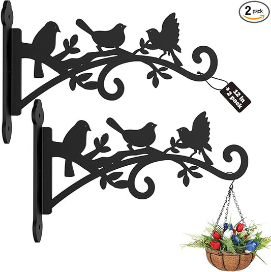 2 Pack Hanging Plant Hanger Outdoor 12-in Bird Feeder Wall Hooks - Heavy Duty Metal Plant Bracket Hook for Hanging Flower Baskets,Wind Chime-VerdiqueGarden