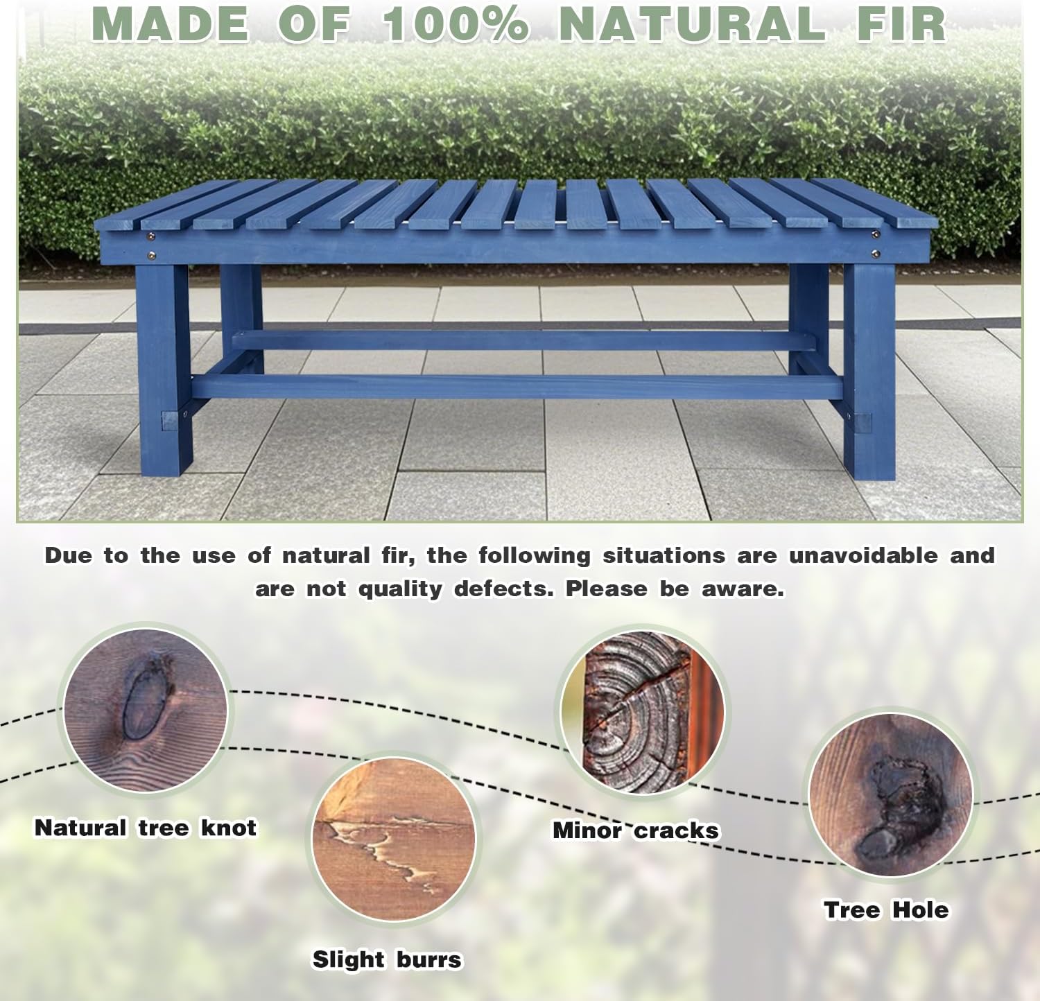 Outdoor Garden Wood Bench, 3-Person Weatherproof Wooden Bench Park Narrow Bench, Never Rot or Fade Waterproof Backless Bench for Entryway, Outdoor, Patio, Porch, Backyard and Park (Blue,47.2''/120cm)-VerdiqueGarden