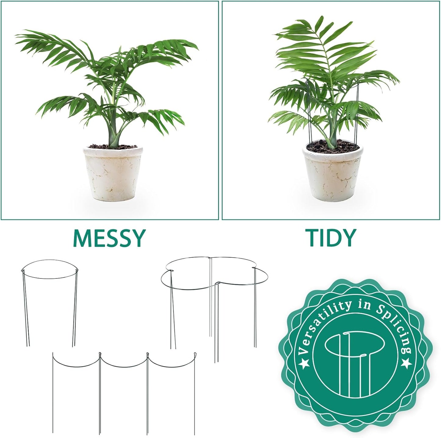 16 Pack 24 inch Plant Support Stakes, Half Round Peony Cage and Support, Adjustable Plant Support Stand with Clips & Twist Tie Garden Stakes for Indoor Outdoor, Heavy Duty Plant Support Ring-VerdiqueGarden